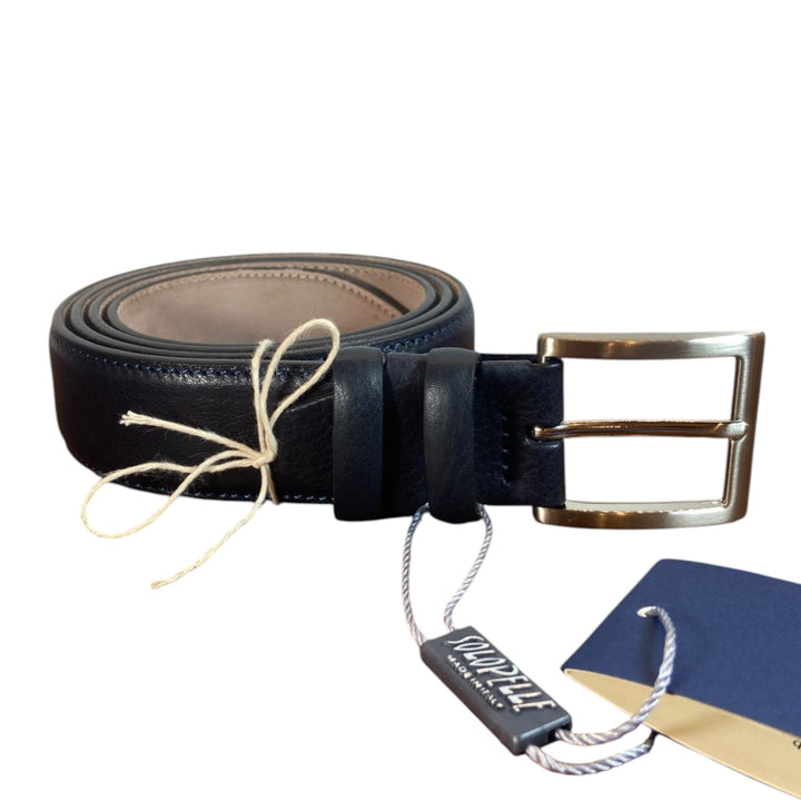 BÆLTE I TROMLET ÆGTE LÆDER BLÅ