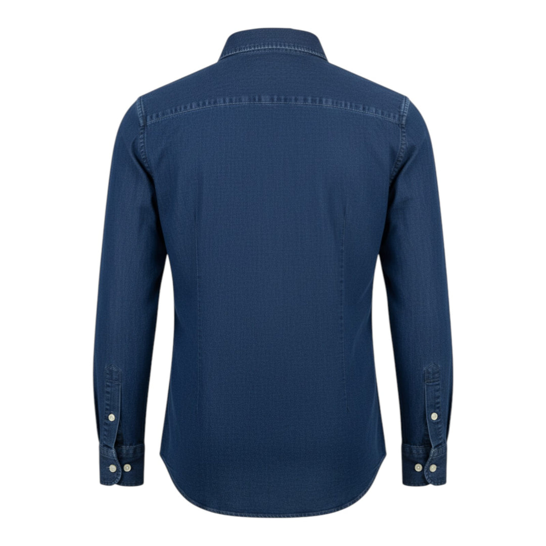 Langærmet Denimskjorte Custom Tailor Fit Hør Bomuld Blå