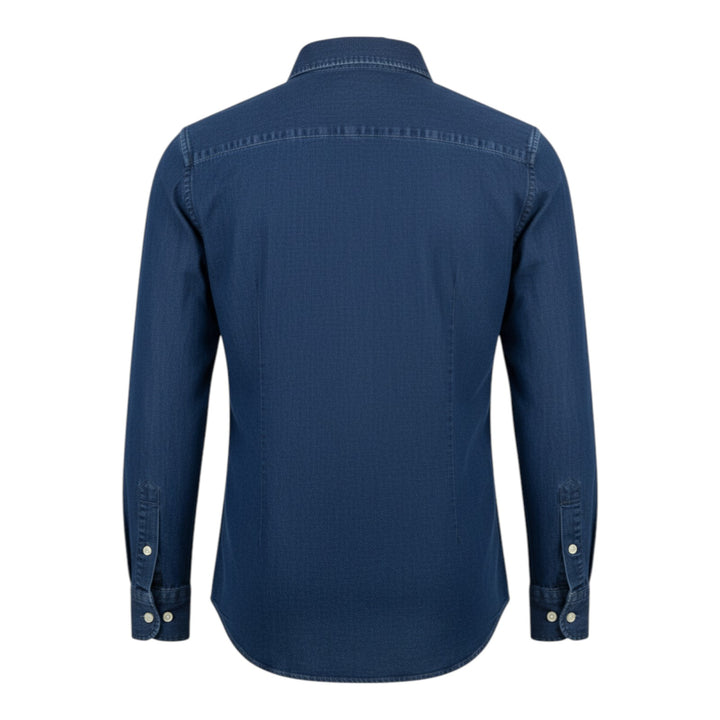 Langærmet Denimskjorte Custom Tailor Fit Hør Bomuld Blå