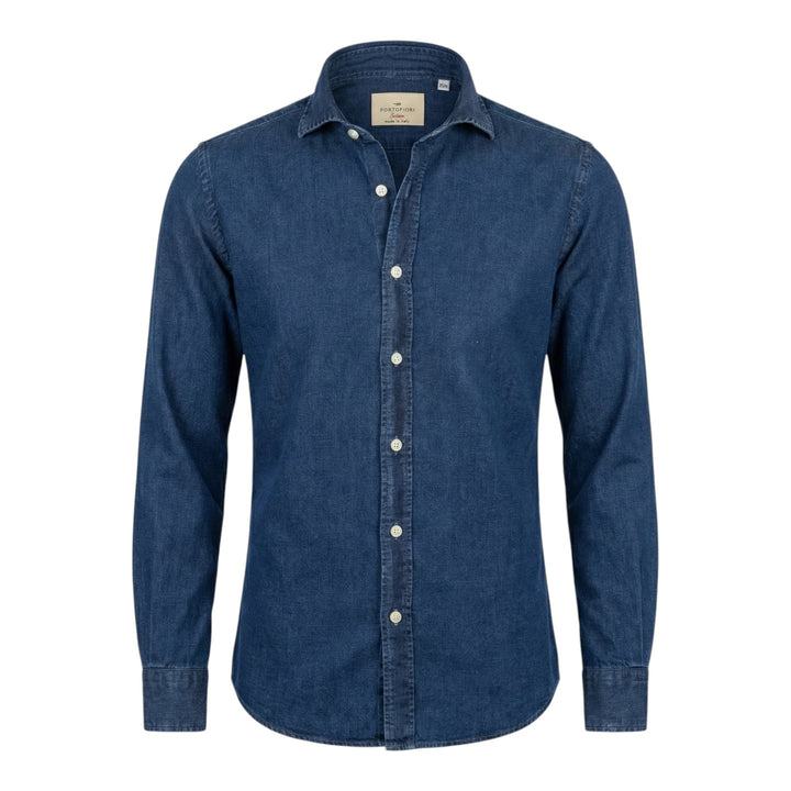 Langærmet Denimskjorte Custom Tailor Fit Hør Bomuld Blå