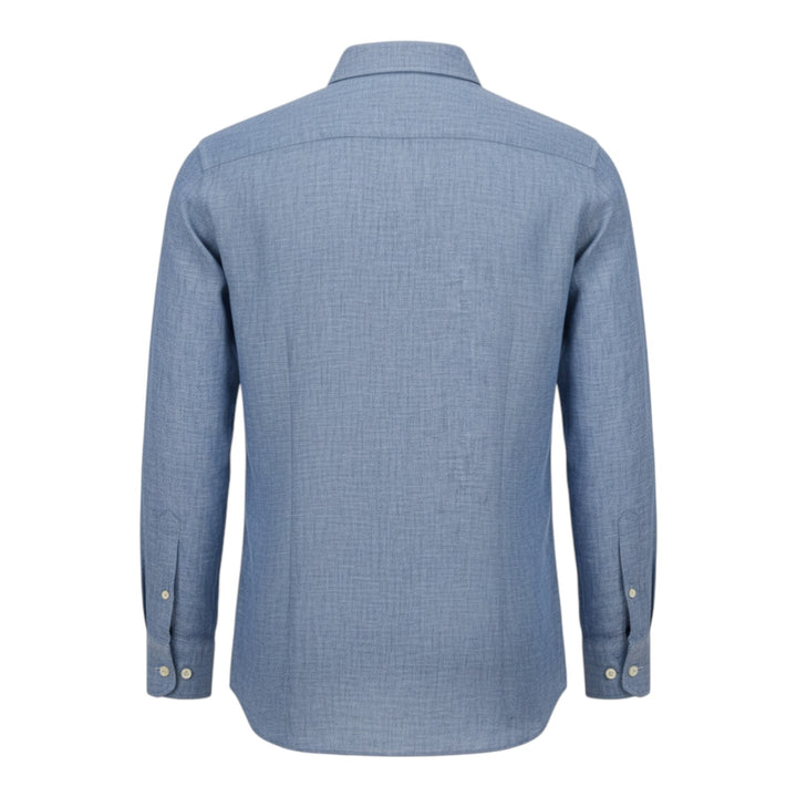 Langærmet Skjorte Custom Fit 100% Hør Vasket Blå