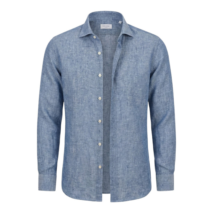 Langærmet Skjorte Custom Fit 100% Hør Vasket Blå