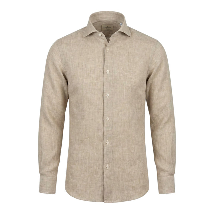 Langærmet Skjorte Custom Fit 100% Hør Hasselnød Washed
