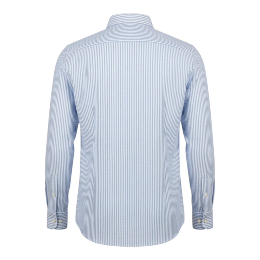 Langærmet skjorte Custom Fit 100% hør stribet himmelblå-hvid vasket