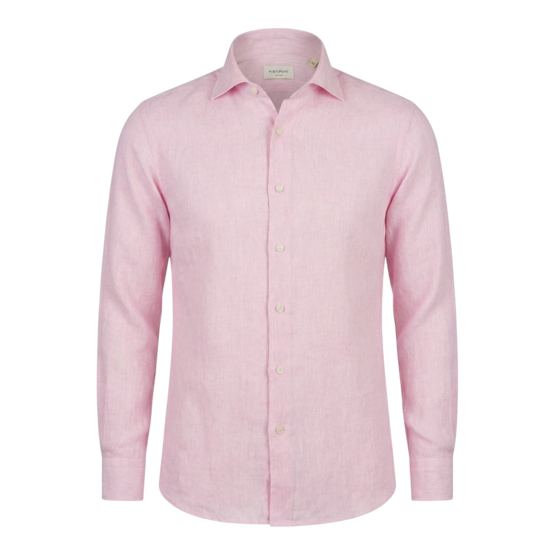 Langærmet skjorte Custom Fit 100% hør Rosa washed