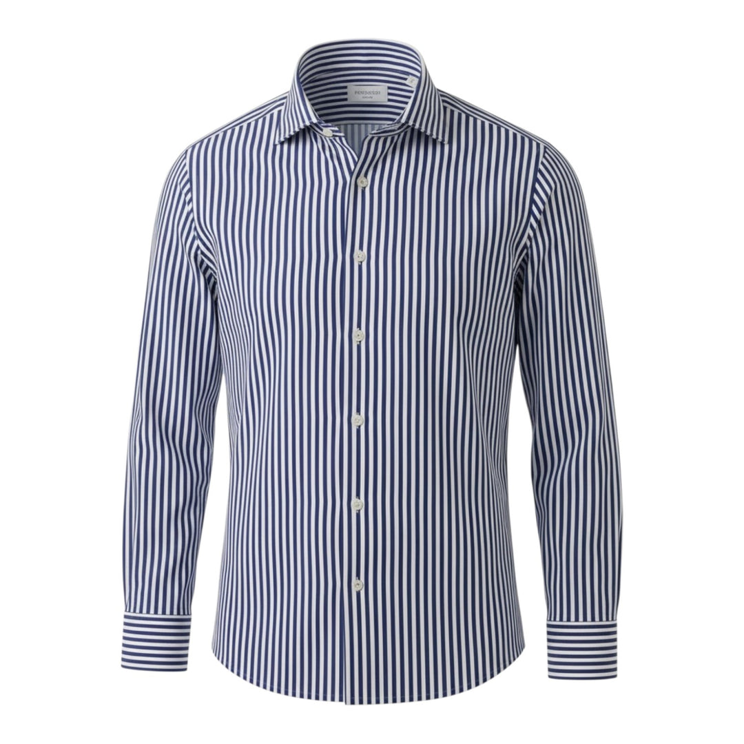 Langærmet Slim fit Skjorte Strygefri Stribet Blå-Hvid