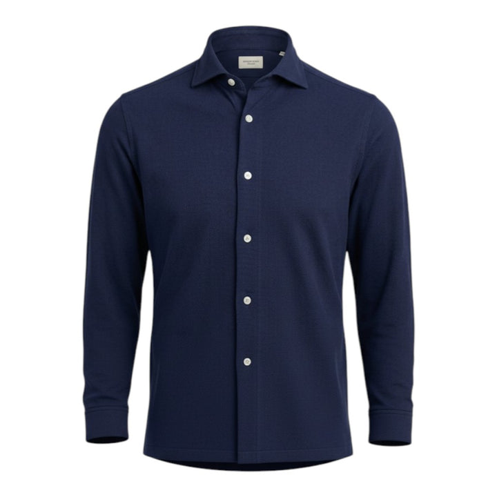 Langærmet Oxford Polo Skjorte Custom Fit Blå Bomuld
