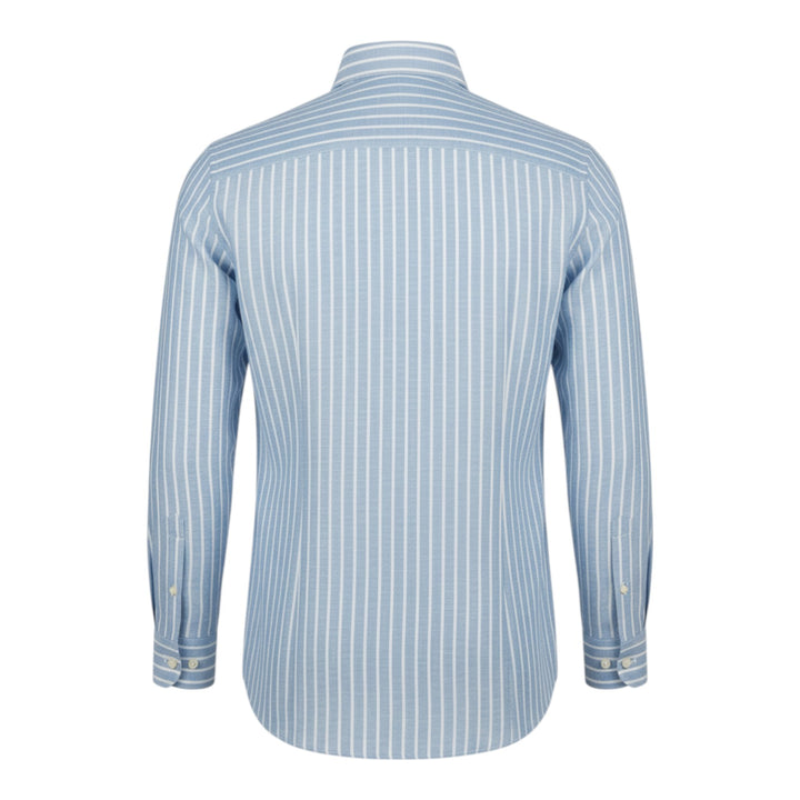 Langærmet skjorte Custom Fit 100% hør Stribet Blå-Hvid Washed