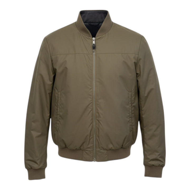 Vendbar jakke i ægte læder og nylon Navyblå-militær