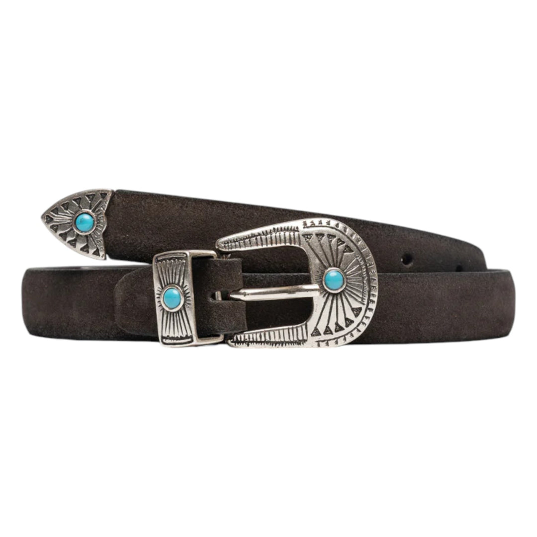 CINTA  VERA PELLE WESTERN TURCHESE MARRONE
