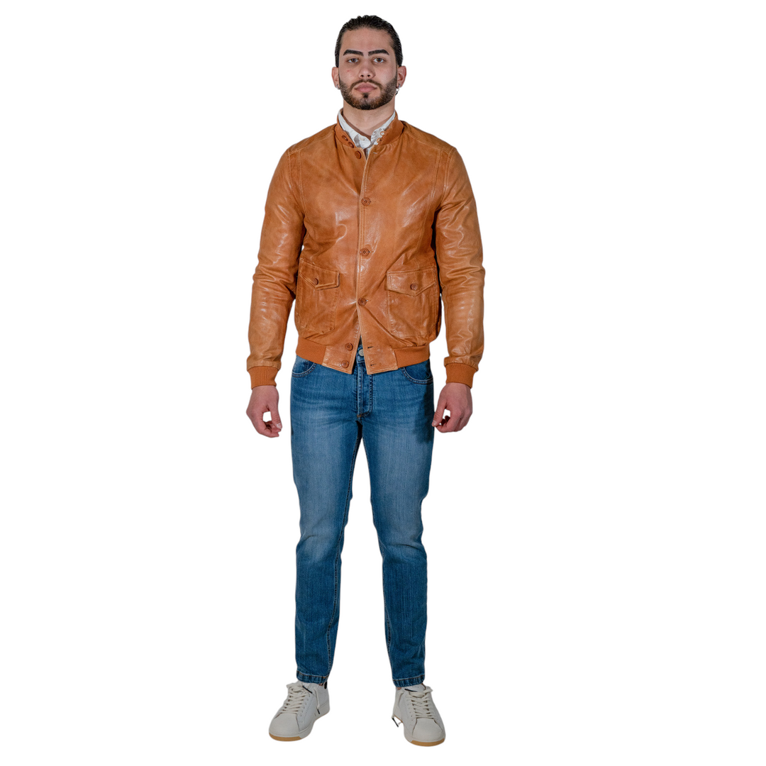 GIUBBINO CON BOTTONI PELLE COGNAC