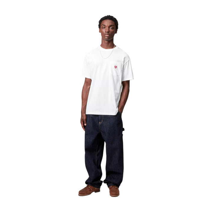 S/S Pocket Heart T-Shirt White / Red