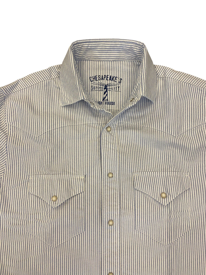 WESTERN OXFORD SHIRT FLAGSTAFF STRIPED SKY BLÅ-HVID