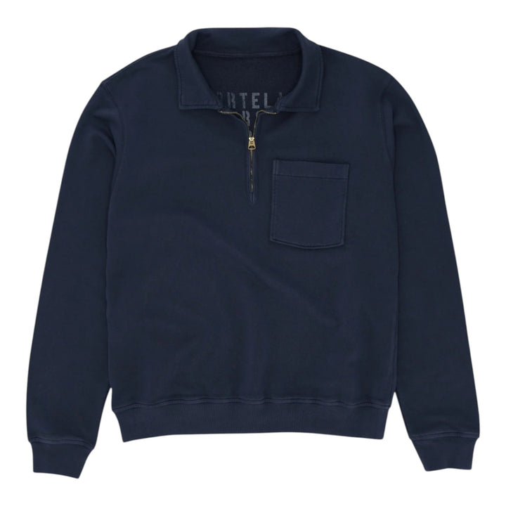 Yale Sweatshirt i børstet jersey med krave og lynlås Navy