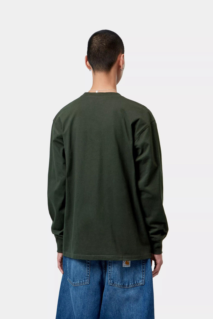 Carhartt Wip L/S AMERICAN SCRIPT T-SHIRT RAVEN Grigio - foto 4