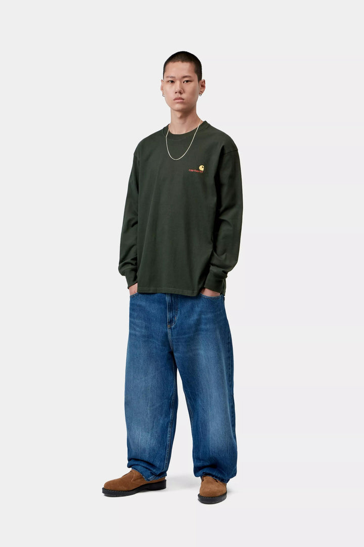 Carhartt Wip L/S AMERICAN SCRIPT T-SHIRT RAVEN Grigio - foto 5