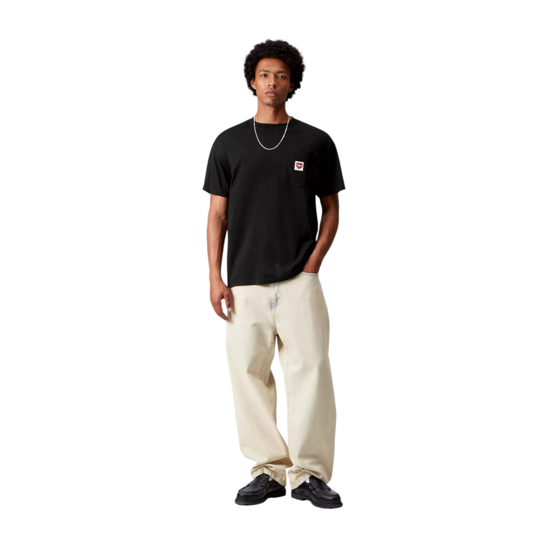 S/S Pocket Heart T-Shirt Black / Red