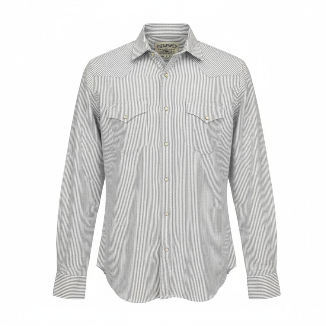 WESTERN OXFORD SHIRT FLAGSTAFF STRIPED SKY BLÅ-HVID