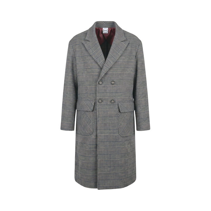 Overiver CAPPOTTO DOPPIO PETTO IN LANA PRINCIPE DI GALLES FANGO-BLU Marrone - foto 1