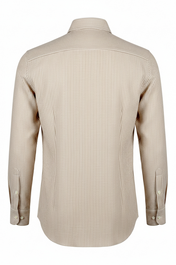 Langærmet skjorte Custom Fit 100% hør stribet beige-hvid Washed
