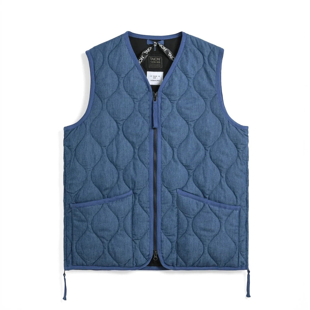 Taion UNISEX MILITARY ZIP V NECK DOWN VEST (Hard Shell) INDIGO DENIM Blu - foto 1